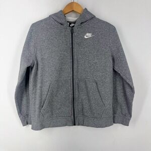 Nike Kids Full Zip Hoodie Heather Gray Fleece Sweatshirt Embroidered Logo